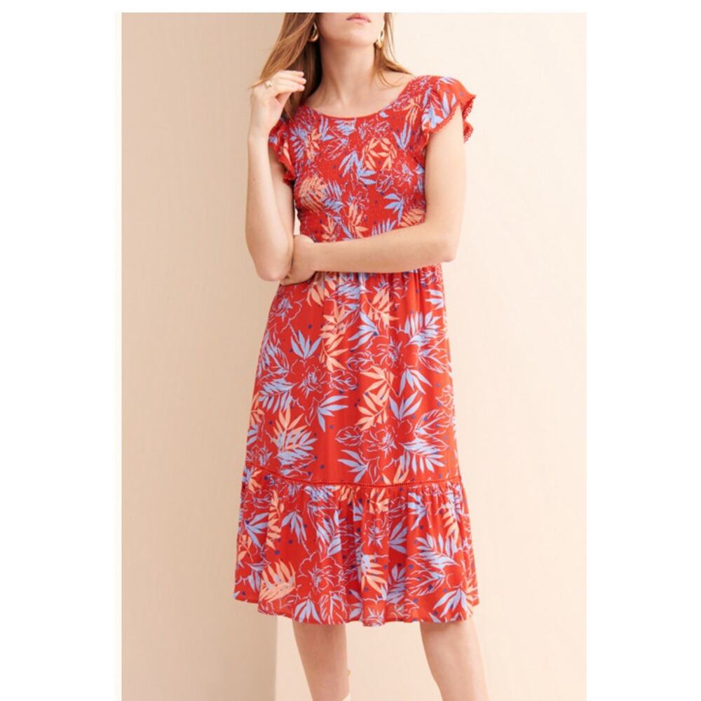 Lost + Wander Small Still On Vacay Midi Dress Smocked
